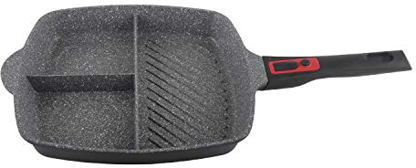 Zilan, padella tre in 1 per friggere, quadrata per colazione, padella per friggere 3 in 1 multifunzione antiaderente teglia, adatta alla cucina a induzione, ai fornelli elettrici
