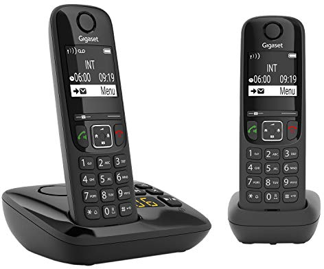 Gigaset AS690A Duo - 2 Schnurlose DECT-Telefone mit Anrufbeantworter - kontrastreiches Display - einstellbare Klangprofile - Freisprechfunktion - Anrufschutz, schwarz [Deutsche Version]