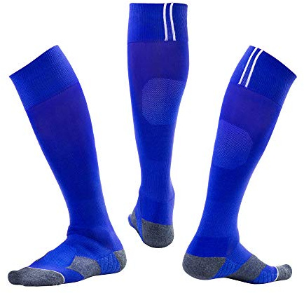 SKeshine Knee High Sports Socks, Breathable Cushioned Compression Soccer Rugby Hockey Socks, Anti-Odour Long Athletic Socks for Men Women Kids, 1 Pair (Blue, UK10-14)