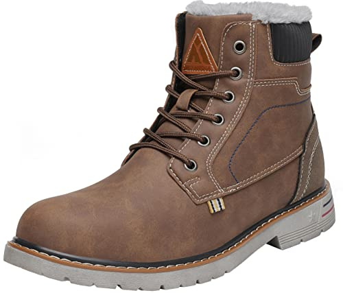Mishansha Botas de Invierno Mujer Hombre Botas de Nieve de Plano con Forro Cálidas Zapatos para Caminar Senderismo y Trekking - Impermeables Calentitas y Antideslizantes, Morena Marrón, 43 EU