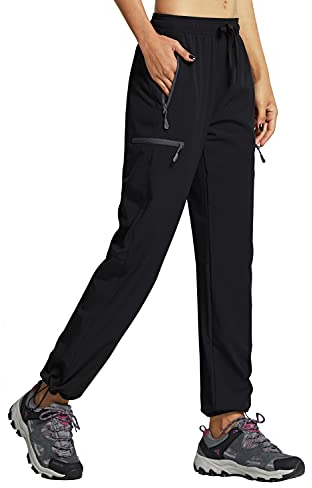 Libin Damen Wanderhose Wasserdicht Outdoorhose Leichte Schnell Trocknende Atmungsaktiv Trekkinghose Funktionshose Track Pants mit Reißverschlusstasche,Schwarz, XL
