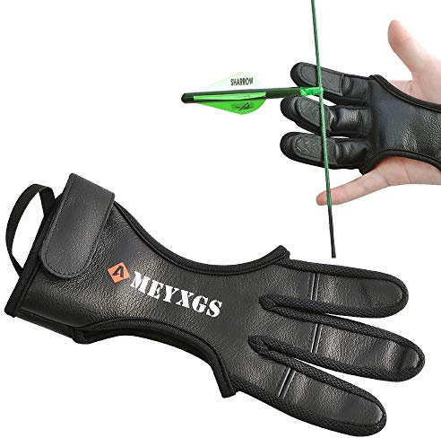 ZSHJGJR Guante de Tiro con Arco 3 Dedos de Protector Equipo de Protección de Tiro de Cuero Pestaña de Dedo Transpirable para Tiro con Arco Accesorio de Arco de Caza (M)