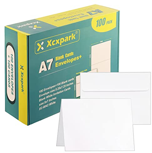 Xxcxpark Blank White Cards,100 Qty 5.25 x 7.25 inches Printable A7 Envelopes & 100 Qty Folded Cards, DIY Greeting Cards for Invitations, Birthday, Photos, Documents, Wedding