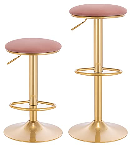 WOLTU Barhocker 2er Set, ergonomischer Barstuhl mit Fußstütze, 360° drehbarer Hocker, 60-80,5 cm höhenverstellbar, für Bar Bistro Café Küche, Rosa, BH302rs-2