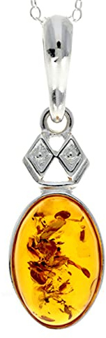 Äkta konjak baltisk bärnsten och sterling silver klassiskt ovalt hänge utan kedja - 1954, Sterlingsilver, Bärnsten