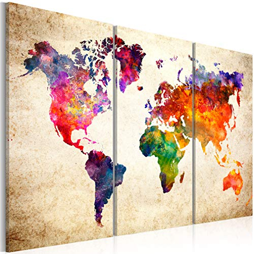decomonkey Akustikbild Premium Weltkarte 120x80 cm 3 Teilig Kunst Akustikpaneele Akustikdämmung Schallschlucker Schallabsorber Schalldämmung Akustikplatten Welt Karte Landkarte Kontinente