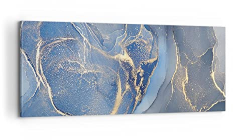Moderne Impression sur Toile 100x40cm Image Tableau Decoration Murale Or bleu peinture Grand Tableaux Decoratifs Muraux Chambre Cuisine Panoramique Deco Cadre Décoration Salon Art Wall AB100x40-5029