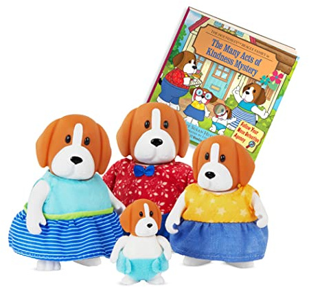 Li'l Woodzeez – The Houndsley Beagle Family – Set of 4 Collectible Posable Figures with Storybook for Imaginative Play – Pretend Play Doll Figures – 3+ Years