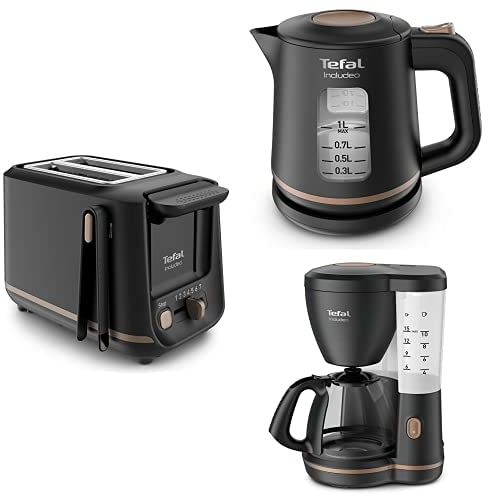 Tefal Includeo Frühstücks-Set |Toaster mit 7 Bräunungsstufen | Wasserkocher mit 1L Fassungsvermögen | Filterkaffeemaschine für 12-15 Tassen | schwarz