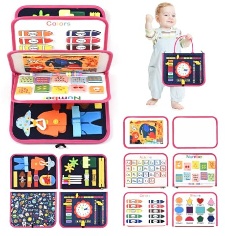 Busy Board Montessori Toys, Busy Book for 3 4 5 6 Year Old Boys Travel Toys | Preschool Educational Toy for Fine Motor Skills, Sensory Toy & Travel Game for Kids, Birthday Christmas Gift for Toddlers