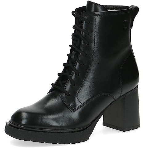 CAPRICE Damen Stiefeletten zum Schnüren aus Leder mit Blockabsatz, Schwarz (Black Nappa), 37 EU