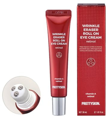 PRETTYSKIN - PS Crème contour des yeux roll-on avec vitamine A et pointe bille en acier inoxydable - Crème contour des yeux roll-on pour l'élasticité