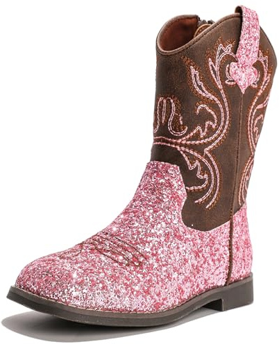 WUIWUIYU Kid's Girl's Boy's Vintage Side Zipper Shinning Embroidery Cowgirl Boots Knee High Riding Knight Boots Pink Size 3