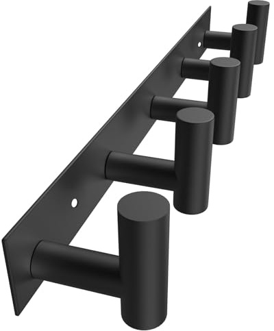 VAEHOLD Black Hat and Coat Wall Mount Rack 5 Hooks for Robes, Bags, Keys, and Towels Bathroom Towel Hanger Organizer (1 Pack)