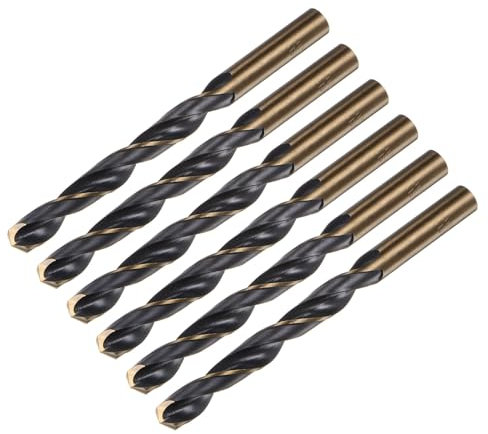 sourcing map 6pcs Jobber Drill Bits 10.5mm Black Nitride & Gold Titanium Coated 4341 High Speed Steel (HSS) 135 Degree Split Point Twist Drill Bits for Stainless Steel Metal Plastic Wood