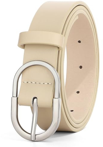 WHIPPY Leder Gürtel Damen Ledergürtel Herren Mode Gürtel silberne Schnalle für Jeans Hosen,beige 120cm