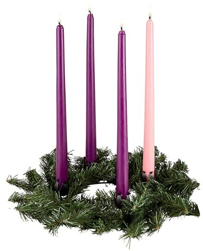 Needzo Evergreen Advent Wreath - Brass with Plastic Foliage, Perfect Centerpiece for Christmas Preparation, 12-1/2 Dia, Candles Not Included