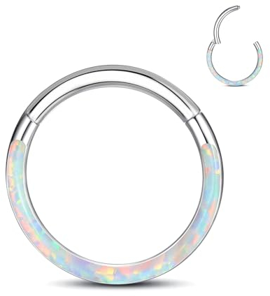 ESHIONER G23 Titan Septum Piercing Helix Ring Nasenpiercing Ring Nasenring Piercing Ohr Nostril Tragus Conch Daith Clicker Lippenpiercing Nose Ringe Opal Hypoallergen Gold Silber 16G 8MM