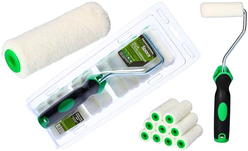 ToolSpace 10 x Rouleau de Peinture Lot - 7 cm Mini Rouleaux Velours - Manchon avec Poil Ras - Patte Lapin avec Manche pour Rénovation Lasure Application - Intérieur Décoration Murale - Boiserie