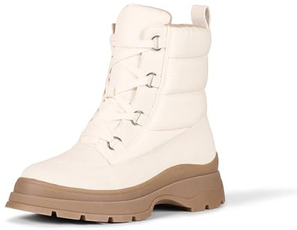 Amazon Essentials Women's Lace Up Puffer Snow Boots with Chunky Heel, Ivory, 8.5
