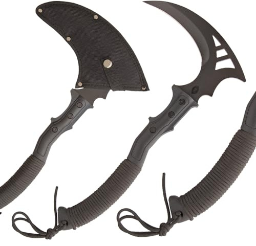 BLACK LEGION Tactical Sickle and Sheath | Stainless Steel Blade, TPU Handle, Paracord-Wrapped Grip | For Farming & Outdoors | Overall Length 15.5