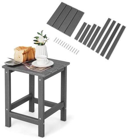 KOMFOTTEU Mesa de Centro de Jardín, Mesa Auxiliar de Exterior de HDPE, Mesa Lateral con Carga de 150 kg, Mesita de Café para Balcón, Terraza, Patio, 36 x 36 x 46 cm (Cuadrada, Gris)