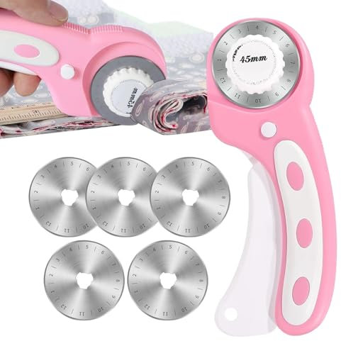 Cortador giratorio ergonómico de 45 mm | Cortador giratorio de corte de tela de 45 mm con mango ergonómico | Cortador de cambio rápido, botón de seguridad para acolchar, doblar apliques, recortar