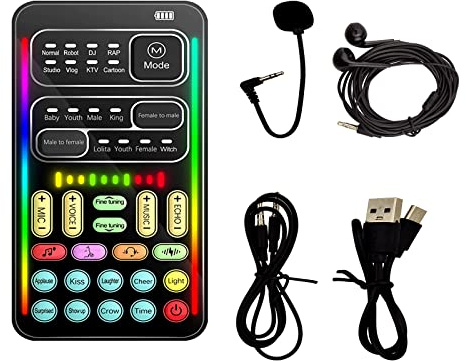 Tragbarer Sprachwechsler, Handheld-Mikrofon-Sprachwechsler mit Mehreren Soundeffekten und Mikrofon-Kopfhörern, Multifunktionale Sound Live Soundkarte für PS4/Xbox One/Telefon/Computer PC/Tablet