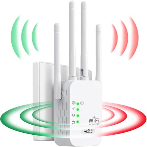 Répéteur WiFi,Amplificateur WiFi,repeteur WiFi Puissant avec 4 Antennes Puissantes,2 Ports LAN, Mode Répéteur & Routeur & AP,repeteur WiFi Exterieur Couverture WiFi de 300 m²,1-Tap Setup (ZJ02)