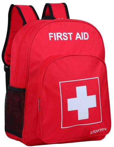 YIQFTON First Aid Backpack Empty, Red Waterproof Emergency Backpack, Portable Large Capacity Empty Medical First Aid Bag for Car Home Office Outdoor Travel Hiking Camping