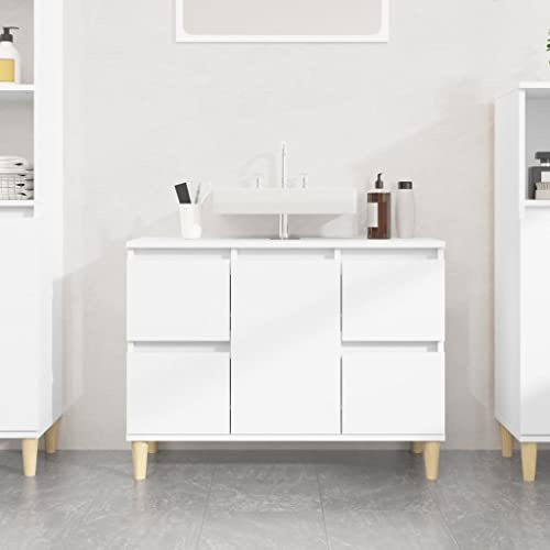 Homvdxl Under Sink Bathroom Cabinet, Storage Cabinet, with 4 Drawers, 1 Door, for Washbasins without Pedestal, with Feet, 80x33x60 cm - White