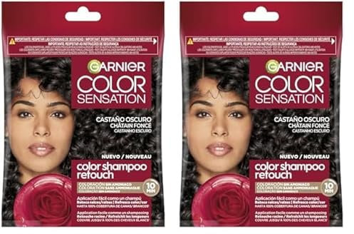 Garnier Color Shampoo Retouch Coloration Permanente Châtain foncé - 100% Couverture Cheveux Blancs - Dure Jusqu'à 4 Semaines (Lot de 2)