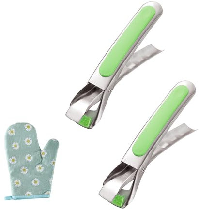 PHMING 2 Pièces Pince pour Air Fryer, Acier Inox Pince a Plat Chaud, Résistant à Chaleur Pince à Bol Anti-Brûlure, avec Gant Anti-Brûlure Pince à Casseroles Airfryer, Vert, pour Bols et Assiettes