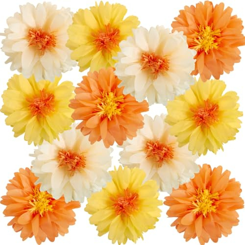 SUNBEAUTY Paper Flower Decorations Orange Yellow Party Decorations Daisy Paper Pom Poms 14‘’ Large Tissue Flowers Spring Summer Garden Party Decor for Wedding Tea Wall Backdrop Baby Shower Decor