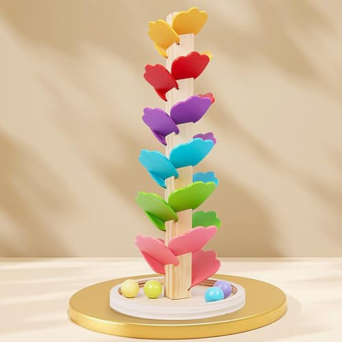 Music Tree Wooden Marble Run, 34cm Wooden Musical Tree Marble Run Toys, Rainbow MusicalTree, Colorful Rolling Ball Tower, MusicalTrees Ball Drop Toy For Hand Eye Coordination Home Travel Home Playtime