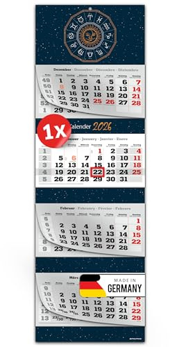 Primus Print Calendrier mural XXL 2026 – Calendrier mural 4 mois – Avec curseur de date, calendrier à suspendre – Avec jours fériés et vacances – Différents motifs – 1 x signe du zodiaque