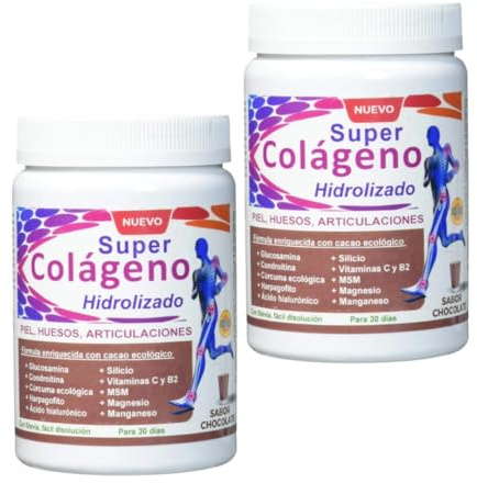 Robis Super Colageno Hidrolizado - Pack Ahorro 2 x 300gr - Con Vitamina C, Magnesio, MSM, Silicio y Ácido Hialurónico - Contribuye al Funcionamiento de los Huesos, Cartílagos y Piel - Sabor Chocolate