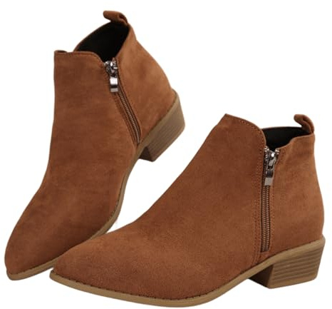 MlYJmer Botas de Mujer para Tobillo, Moda Casual, con tacón Grueso, deslizables, con Cremallera,Marrón,40 EU