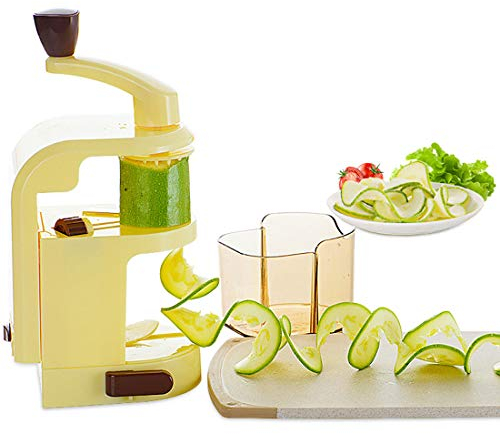 RONGJJJQ Spiralizer Trancheur Multi-Fonction, Coupe Légumes Spirale Ménager avec 4 Lames, Spiraliseur De Légumes, Légumes, Julienne Nouilles, Yellow