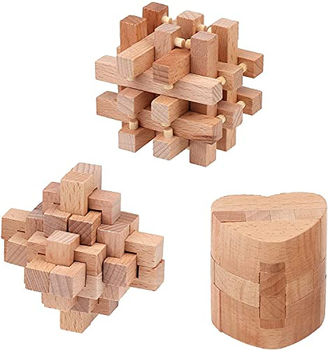 Hölzerne Rätsel Puzzle für Erwachsene & Kinder - 3D Puzzle Denkspiele, IQ, Gehirn und Logik Test - Schwere Holz Lernspielzeuge, von Sharp Brain Zone