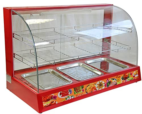 Vitrina Calienta Comida Eléctrica 90cm con 3 Bandejas Acero Inox,Luz Interna+2 Puertas Corredizas 220V 1200W Calentador Comida Buffet 24 Meses Garantía Eléctrica para Cocinas Bares Restaurantes