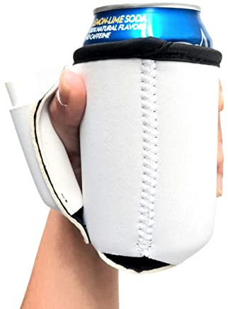 Lit Handlers Soda Can Handle - 12oz Can Cooler Sleeves Neoprene Material for Beer, Soda & Other Drinks - Reusable Beverage Holder w/Handle & Pocket (White)