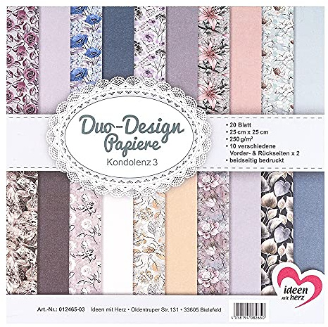 Ideen mit Herz Duo-Design Papiers | Bloque de 20 hojas de papel de bricolaje | 25 x 25 cm | 250 g/m² | Impreso en ambos lados | Papel de diseño, papel de diseño | Ideal para álbumes de recortes,