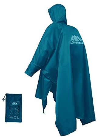 longsinger Rain Ponchos for Adults, Waterproof Rain Poncho with Hood and Arms for Hiking, Hunting, Outdoor, Blue
