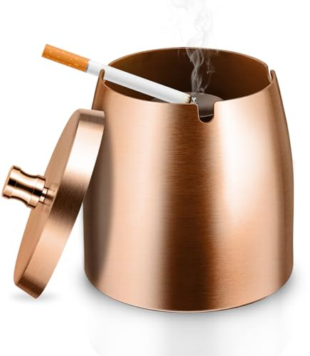 GothicBride Posacenere per Esterno in Acciaio Inox Portatile Rosa Posacenere Antivento con Coperchio per Esterno con Base Antiscivolo per Balcone Giardino Bar Casa e Ufficio