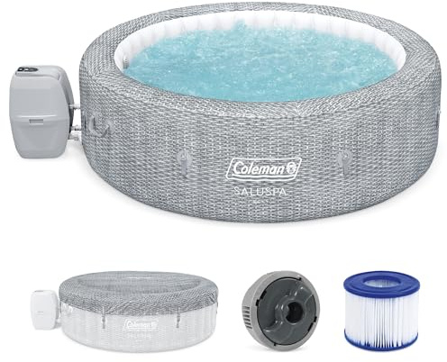 Coleman SaluSpa AirJet 7 Person Inflatable Hot Tub Round Portable Outdoor Spa with 180 Soothing AirJets and Insulated Cover, Gray, Sicily (Standard)