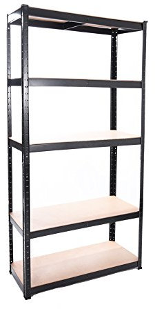 Panana Warehouse 5 Tier Racking Shelf Heavy Duty Steel Garage Shelving Unit Garden Shed Shelving (black, 180x90x40cm)