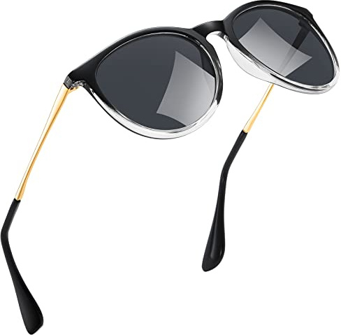 kunchu Sonnenbrille-Damen-Polarisierte-Sonnenbrille-Rund-UV400-im-Retro-Sonnenbrille-für-Damen & Herren Schutz Vintage Graduell grau