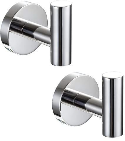 QNIIAED 2 Pcs Bathroom Towel Hook,Screw in Metal Coat Robe Hook SUS 304 Stainless Steel Heavy Duty Wall Door Hanger for Bathroom Kitchen Garage Home Hotel Office(Chrome)