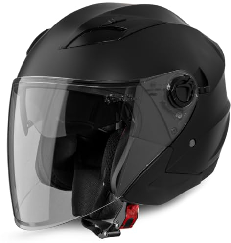 VINZ Calobra Jethelm mit Sonnenblende und Visier | Roller Helm Motorradhelm | ECE 22.06 Zertifiziert | in Gr. XS-XXL - Mattschwarz